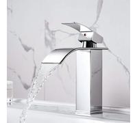 XWIHTR Robinet de salle de bain en cascade, robinet de lavabo à une poignée avec bec eau chaude et froide, silencieux, en acier inoxydable (chrome)