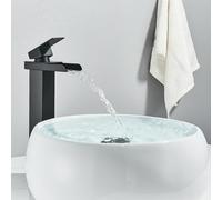 XWIHTR Robinet de salle de bain en cascade, robinet de salle de bain en acier inoxydable et laiton, économie d'eau, robinet d'évier, bouche chaude et froide, robinet d'évier à une poignée (noir-h)