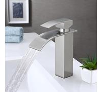 XWIHTR Robinet de salle de bain en cascade, robinet d'évier, robinet d'évier à une poignée; bec chaud et froid, silencieux; robinet de salle de bain en laiton et acier inoxydable (brossé)