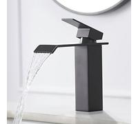 XWIHTR robinet en cascade pour salle de bain, robinet d'évier à une poignée, économie d'eau, bouche chaude et froide, en laiton et acier inoxydable (noir)
