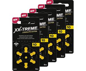XX-Treme Longlife Extra Lot de 5 Blisters de 6 Piles pour appareils auditifs Type 10-30 Piles pour appareils auditifs - Code couleur jaune 1,45 V