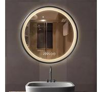 Xxbbyubo Miroir de Salle de Bain LED Rond 90cm avec Cadre, 3 Lumières de Couleur Réglable, Fonction Anti-buée, 100cm LED Miroir Mural avec Interrupteur Tactile(Black,50cm)