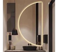 Xxbbyubo Miroir Sans Cadre de Salle de Bain Grand 60x120cm, Miroir Mural Demi Lune Irrégulier 50x100cm, Miroir de Vanité Salle de Bain Anti-buée, Miroir de Maquillage Dimmable Rétroéclairé(Left semici