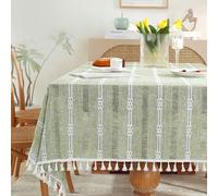 XXIUDEE Nappe rectangulaire lavable en coton et lin - Décoration de table pour mariage, banquet, fête, anniversaire, pique-nique, jardin, maison, table à manger - 260 x 140 cm - Vert