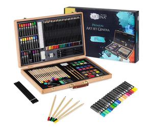 XXL 89 pcs. Set de peinture artistique dans une valise de peinture en bois Genova, 89 pcs.