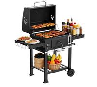 XXL Barbecue au Charbon de Bois,Thermomètre Intégré,Cheminée,Tire-bouchon et Unité de fumage, avec Grille de Maintien au Chaud