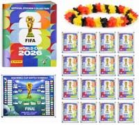 XXL Kit Starter Fan Coupe du Monde 2026 - Album Original Panini, Calendrier des Matchs + Collier de Fleurs Allemagne, Bundle Fan XXL (10 Pochettes / 70 Stickers)