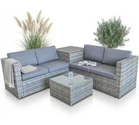 XXL PolyRattan Salon + Coffre de rangement Canapé de jardin Ensemble de jardin gris