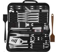 XXL set d'ustensiles de barbecue dans une valise en acier inoxydable 38 pièces cadeaux parfaits pour les hommes Accessoires de barbecue et thermomètre à viande avec poignées noires