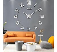 XXL Stille Wandklok Zilver Met Moderne Stille Spiegel Sticker