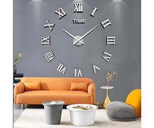 XXL Stille Wandklok Zilver Met Moderne Stille Spiegel Sticker