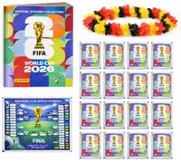 XXL WM 2026 Sammelset – inkl. Panini Stickeralbum, passenden Stickern, Spielplan und Deutschland Blumenkette (100 Tüten / 700 Sticker)