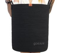XXXL Panier à linge Tissé Surélevé H50xD38cm Avec Poignées (noir) | Pour oreillers et couvertures, panier décoratif pour salon et chambre
