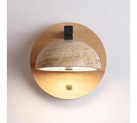 XYBZJP Applique murale d'intérieur de style industriel moderne, lampe murale en travertin jaune naturel, 15 cm (5,9 po), applique murale en pierre et bois, luminaires décoratifs pour chambre à coucher