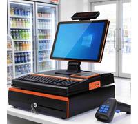 XYFGODEM Boîtier intelligent professionnel 15,6" tactile avec scanner, imprimante thermique 58 mm, tiroir porte-monnaie, i5, 8 Go RAM, 128 Go SSD - Idéal pour le commerce et les petites entreprises