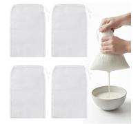 XYGK Lot de 4 sacs filtrants réutilisables en maille fine, 30 × 20 cm | Sac en étamine avec cordon de serrage pour infusion de café froid, lait de noix, lait de soja, jus, yaourt, confiture