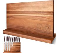 XYJ Bloc magnétique extra large pour couteaux en bois d'acacia - Support avec bande magnétique forte pour cuisine - Organisateur sans perçage