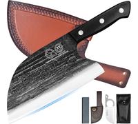 XYJ Full Tang, couteau de chef serbe, couteau à viande de chef, couteau de cuisine avec étui en cuir, à emporter, boucher, pour le camping ou l'extérieur (8 ")