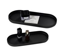 xyuayamz Plateau Salle de Bain, Vide Poche, Plateau Decoratif dans un Ensemble de Deux Tailles, Plateau Bijoux pour Ranger Clés, Bijoux, Cosmétiques, Lunettes, Métal, 2 Pièces, Noir