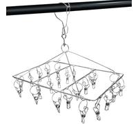 XYUXWLG Séchoir à chaussettes avec 24 pinces à linge en acier inoxydable avec crochet pivotant - Cintre à linge coupe-vent pour chaussettes, sous-vêtements, vêtements de bébé et chapeaux (1 pièce)
