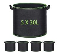 XZMCAT Sac de Plantation, 5 X 30l Sacs à Plantes Pot Geotextile, Sac Plantation Réutilisable pour Cultiver des Pommes de Terre et des Tomates dans Le Jardin