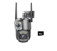 XZXXZSZ Caméra de sécurité, 4MP 4K Dual Lens Outdoor Camera PTZ IP Cameras Night Vision Security Protection Wireless CCTV Net Video Surveillence(32g)