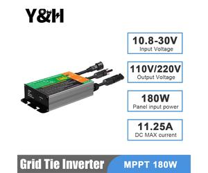 Y & H 120W 150W 180W MPPT connecté au réseau Micro onduleur entrée DC10.8-30V sortie 110V/240V 50Hz 60Hz système solaire sur réseau domestique 180W