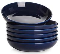 Y YHY Assiettes Creuses Lot de 6, 880ml Assiette pour Pates en Porcelaine, Bols à Pâtes Creuse, Assiette Creuse de Présentation, Grand Creuse de Service pour Maison et Restaurant, 21,6 x 4,5cm / Bleu