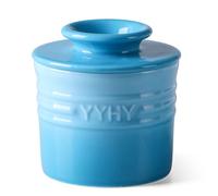 Y YHY Beurrier français, Beurrier à refroidissement par eau avec ligne d'eau, Cloche à beurre en céramique pour beurre frais, doux et à tartiner, Bleu