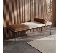 Ya-Home Banc de Lit Moderne Pieds en Métal - Banc d'entrée - Banquette de Fenêtre en Cuir et Lin pour Chambre à Coucher, Blanc