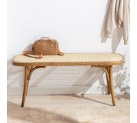 Ya-Home Banc de Salle à Manger Rotin Banquette Ottoman Bois Rétro Banc d'Entrée, Jaune