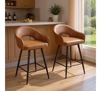 Ya-Home Chaise Bar Pivotant Lot de 2 en Cuir PU, Marron | Tabourets de Bar avec 4 Pieds en Métal, Tabouret de Comptoir Moderne, Chaises Haute pour Cuisine/Bar/Salon