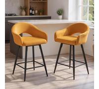 Ya-Home Chaise Bar Pivotant Lot de 2 en Velours, Jaune | Tabourets de Bar avec 4 Pieds en Métal, Tabouret de Comptoir Moderne, Chaises Haute pour Cuisine/Bar/Salon