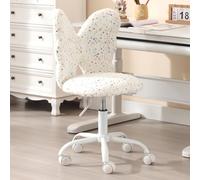 Ya-Home Chaise Bureau Enfant Pivotante, Chaise Fille, Blanc | Design Papillon, Fausse Fourrure, Hauteur Réglable, Ergonomique pour Chambre/Bureau