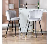 Ya-Home Chaise de Bar Lot de 2 Moderne en Velours, Gris | Tabourets de Bar Coussin Rembourrée, Chaise Haute Cuisine avec Repose-pieds, Tabouret Haut Design pour Cuisine/Salon/Cafe