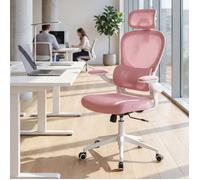 Ya-Home Chaise de Bureau Ergonomique Fauteuil de Bureau avec 4D Appuie-Tête, Soutien Lombaire, Siège en Maille Respirante, Rose