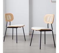 Ya-Home Chaise de Salle à Manger en Rotin Lot de 2 Vintage, Blanc | Chaise Cuisine avec Pieds en Métal, Coussin en Cuir PU, Fauteuil de Dîner Moderne pour Cuisine/Salle a Manger