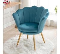 Ya-Home Fauteuil de Salon,Chaise Coiffeuse Rembourrée,Velours,Bleu | Fauteuil Coquillage Élégant,Forme de Pétale,Dossier et Accoudoirs Confortable,Pied Doré,Pour Salon/Chambre