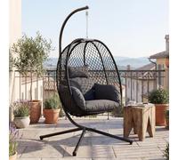 Ya-Home Fauteuil Suspendu Extérieur Pliable Noir | Fauteuil Oeuf, Réglable en Hauteur, Intérieur et Extérieur, Jardin, Balcon ou Salon