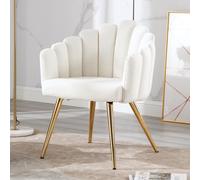 Ya-Home Fauteuils de Salon Rembourrés avec Pieds en Métal Doré, Blanc | Chaise Coiffeuse Jolie en Fausse Fourrure, Fauteuil avec Dossier Design, Fauteuils Confortable pour Chambre/Bureau/Salon