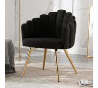 Ya-Home Fauteuils de Salon Rembourrés avec Pieds en Métal Doré, Noir | Chaise Coiffeuse Jolie en Fausse Fourrure, Fauteuil avec Dossier Design, Fauteuils Confortable pour Chambre/Bureau/Salon