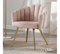 Ya-Home Fauteuils de Salon Rembourrés avec Pieds en Métal Doré, Rose | Chaise Coiffeuse Jolie en Fausse Fourrure, Fauteuil avec Dossier Design, Fauteuils Confortable pour Chambre/Bureau/Salon