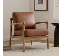 Ya-Home Fauteuils de Salon Rétro en Bois avec Accoudoir, Marron | Fauteuil Chambre en Cuir PU avec Pied en Bois, Fauteuil Confortable pour Salon/Chambre/Cafe