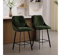 Ya-Home Lot de 2 Tabourets de Bar en Chenille Chaise de Bar avec Pied Métal Tabourets de Cuisine avec Dossier Doux et Repose-Pieds, Vert