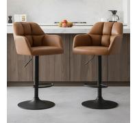 Ya-Home Lot de 2 Tabourets de Bar Pivotants en Cuir PU avec Dossier, Marron | Chaise Bar avec Repose-Pied, Tabouret Haut Réglable en Hauteur, pour Cuisine/Bar/Îlot Central
