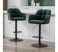 Ya-Home Lot de 2 Tabourets de Bar Pivotants en Velours avec Dossier, Vert | Chaise Bar avec Repose-Pied, Tabouret Haut Réglable en Hauteur, pour Cuisine/Bar/Îlot Central