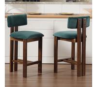 Ya-Home Lot de 2 Tabourets de Bar Vintage en Bois, Vert | Chaise de Bar en Velours, Coussin Épais, Pied en Bois Massif, Chaise Haute Cuisine Confortable