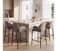 Ya-Home Lot de 4 Tabourets de Bar Modernes avec Accoudoirs, Marron | Tabourets Hauts Modernes avec Repose-Pieds, Chaise de Bar en Chenille pour Cuisine/Îlot Central