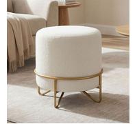 Ya-home Ottoman de Salon avec Pieds Métal repose pieds Élégant en Chenille pour Entrée Moderne Pouf avec Pieds d'Appoint, Beige