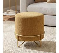 Ya-Home Ottoman de Salon Moderne, Tabouret Rond Élégant, Chenille, Jaune | Repose-Pieds Rembourré, Pouf avec Pieds en Métal pour Chambre, Salon, Entrée